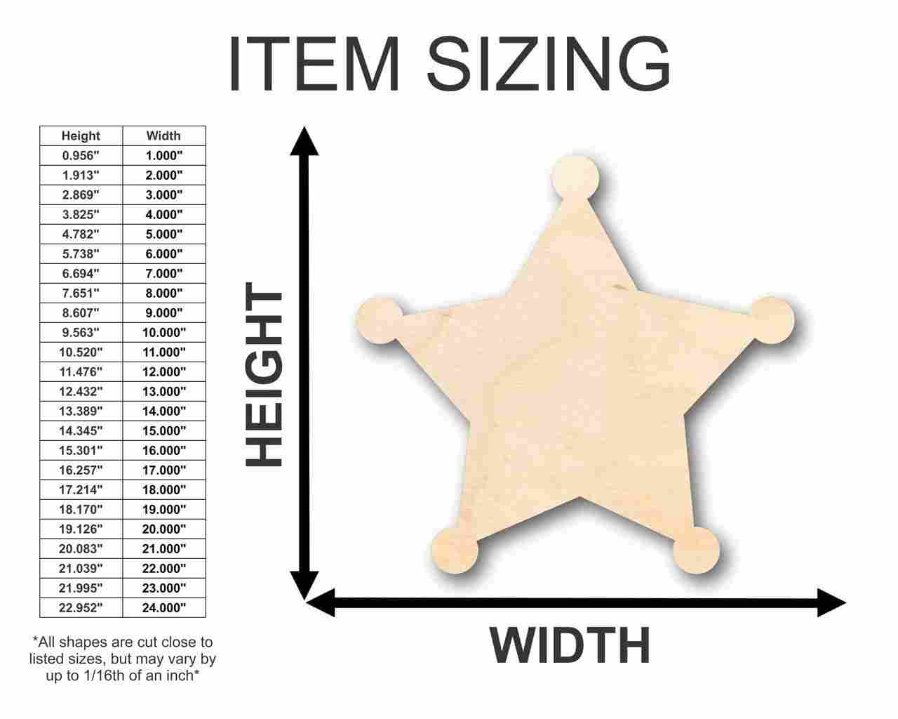 Unfinished Wood Sheriff Badge Shape - Law Enforcement - Craft - up to 46" DIY - NameSigns.com