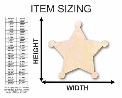Unfinished Wood Sheriff Badge Shape - Law Enforcement - Craft - up to 46" DIY - NameSigns.com