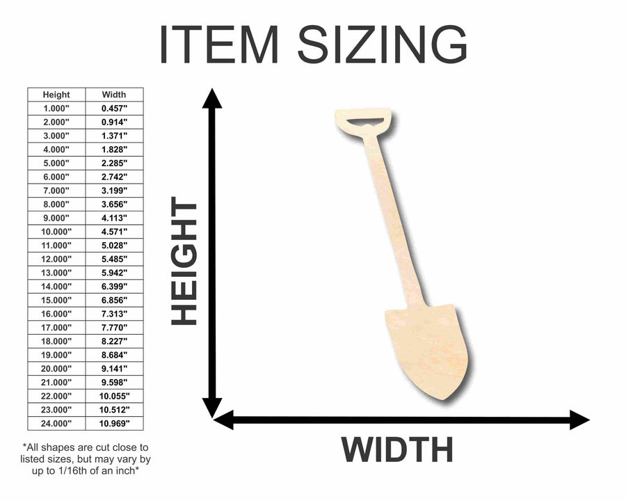 Unfinished Wood Shovel Silhouette - Craft - up to 46" DIY - NameSigns.com