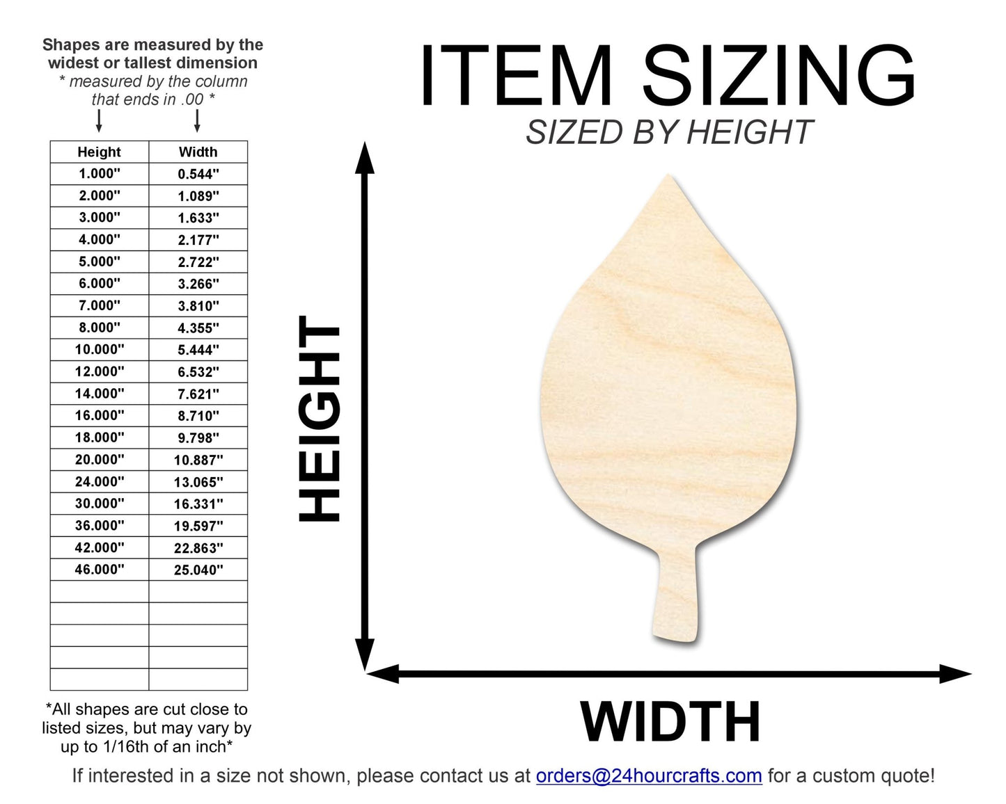 Unfinished Wood Simple Fall Leaf Shape | DIY Craft Cutout | up to 46" DIY - NameSigns.com