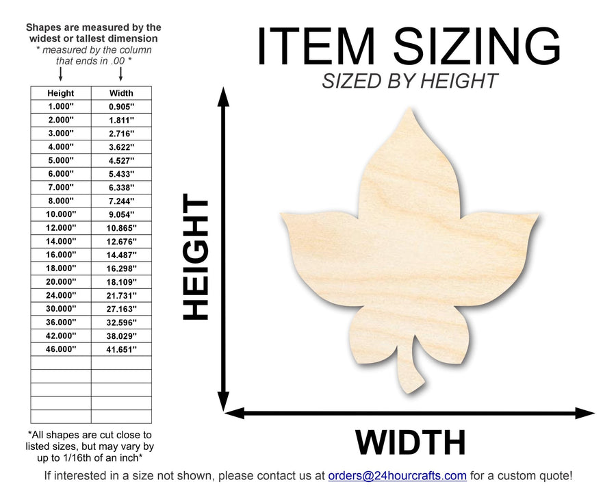 Unfinished Wood Simple Fall Leaf Shape | DIY Craft Cutout | up to 46" DIY - NameSigns.com