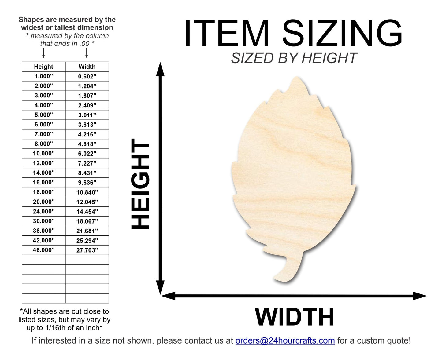 Unfinished Wood Simple Fall Leaf Shape | DIY Craft Cutout | up to 46" DIY - NameSigns.com