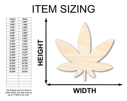 Unfinished Wood Simple Marijuana Leaf Shape - Craft - up to 46" DIY - NameSigns.com