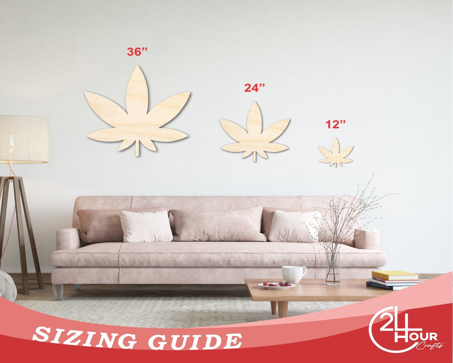 Unfinished Wood Simple Marijuana Leaf Shape - Craft - up to 46" DIY - NameSigns.com