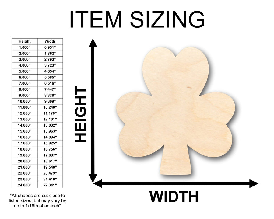 Unfinished Wood Simple Shamrock Shape - Craft - up to 46" DIY - NameSigns.com