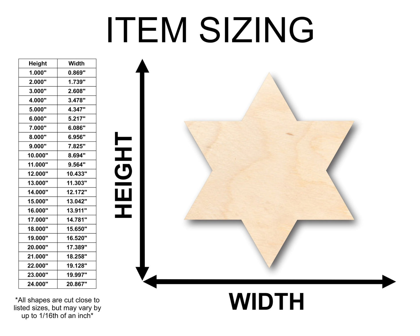 Unfinished Wood Six Point Star Shape - Craft - up to 46" DIY - NameSigns.com
