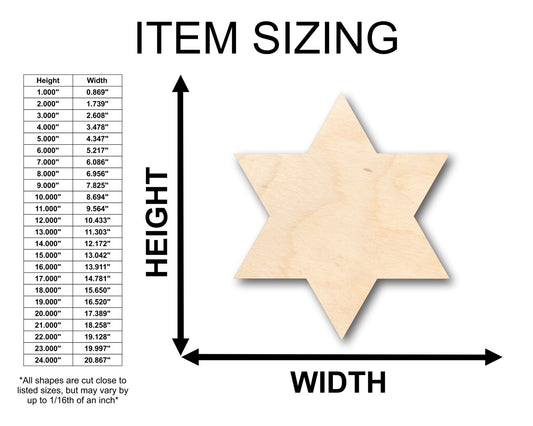 Unfinished Wood Six Point Star Shape - Craft - up to 46" DIY - NameSigns.com