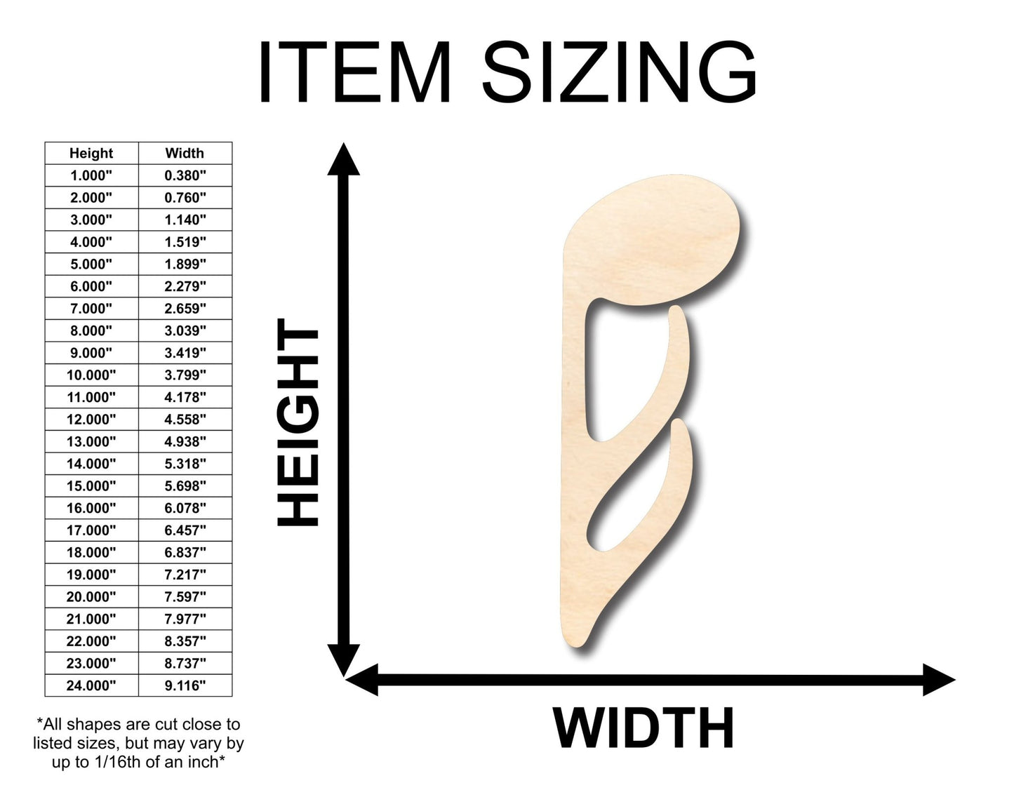 Unfinished Wood Sixteenth Note Down Music Art Shape - Craft - up to 46" DIY - NameSigns.com