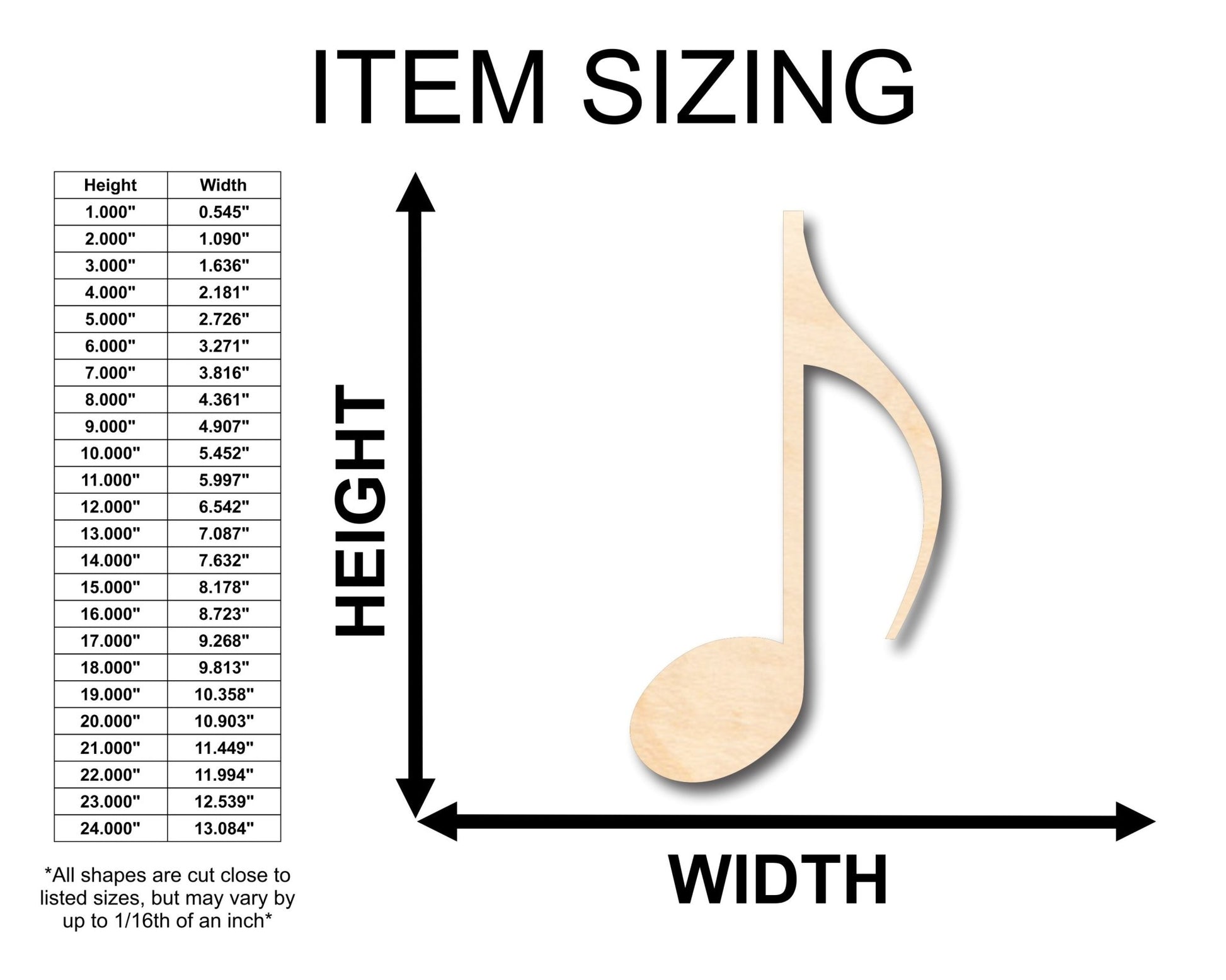 Unfinished Wood Sixteenth Note Music Art Shape - Craft - up to 46" DIY - NameSigns.com