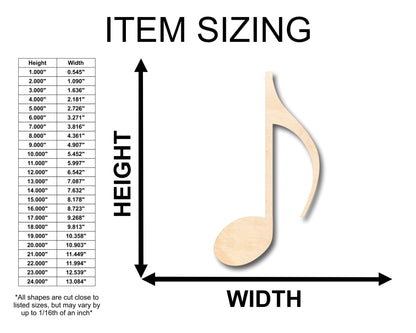 Unfinished Wood Sixteenth Note Music Art Shape - Craft - up to 46" DIY - NameSigns.com