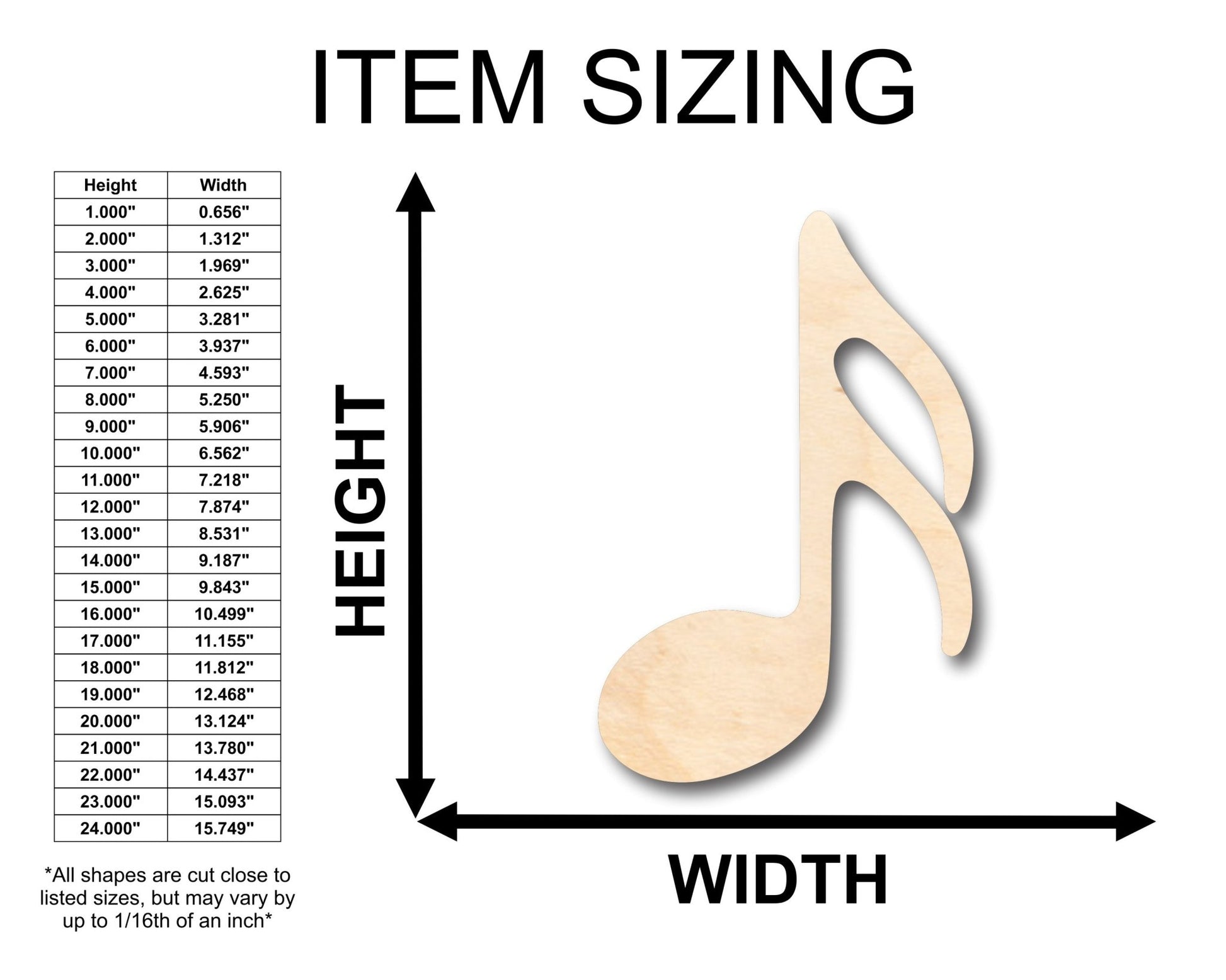 Unfinished Wood Sixteenth Note Music Art Shape - Craft - up to 46" DIY - NameSigns.com