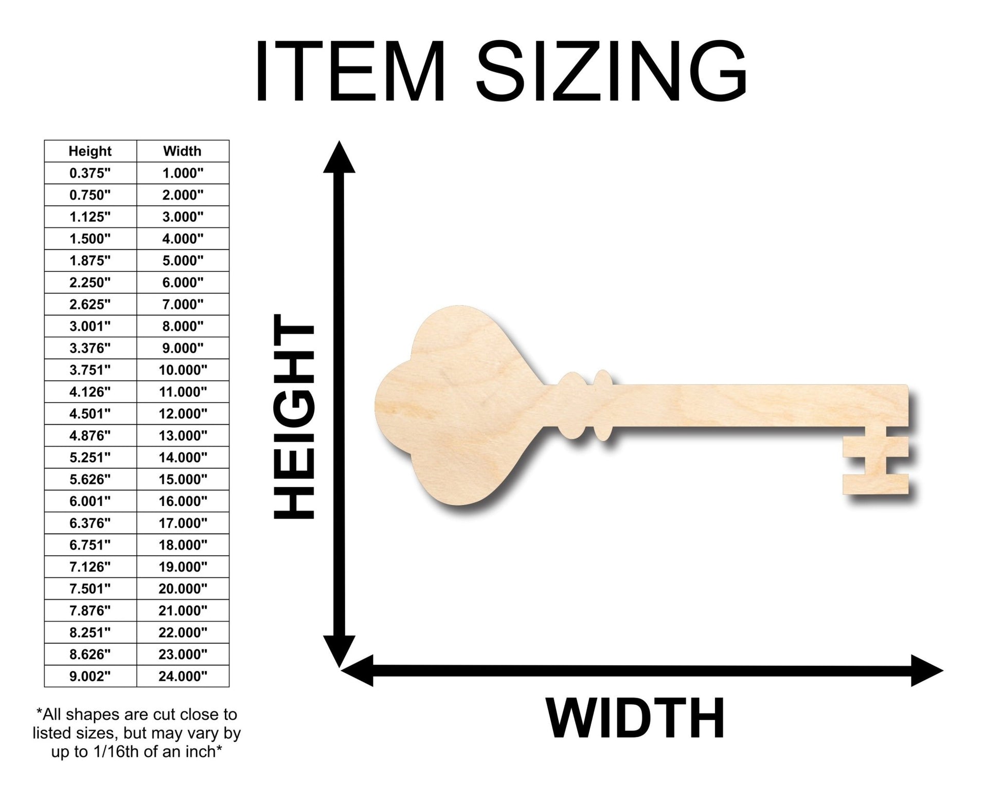 Unfinished Wood Skeleton Key Shape - Craft - up to 46" DIY - NameSigns.com