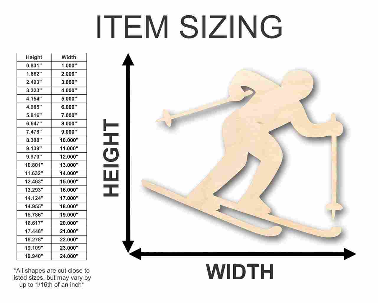 Unfinished Wood Skier Shape - Winter Olympics - Craft - up to 46" DIY - NameSigns.com