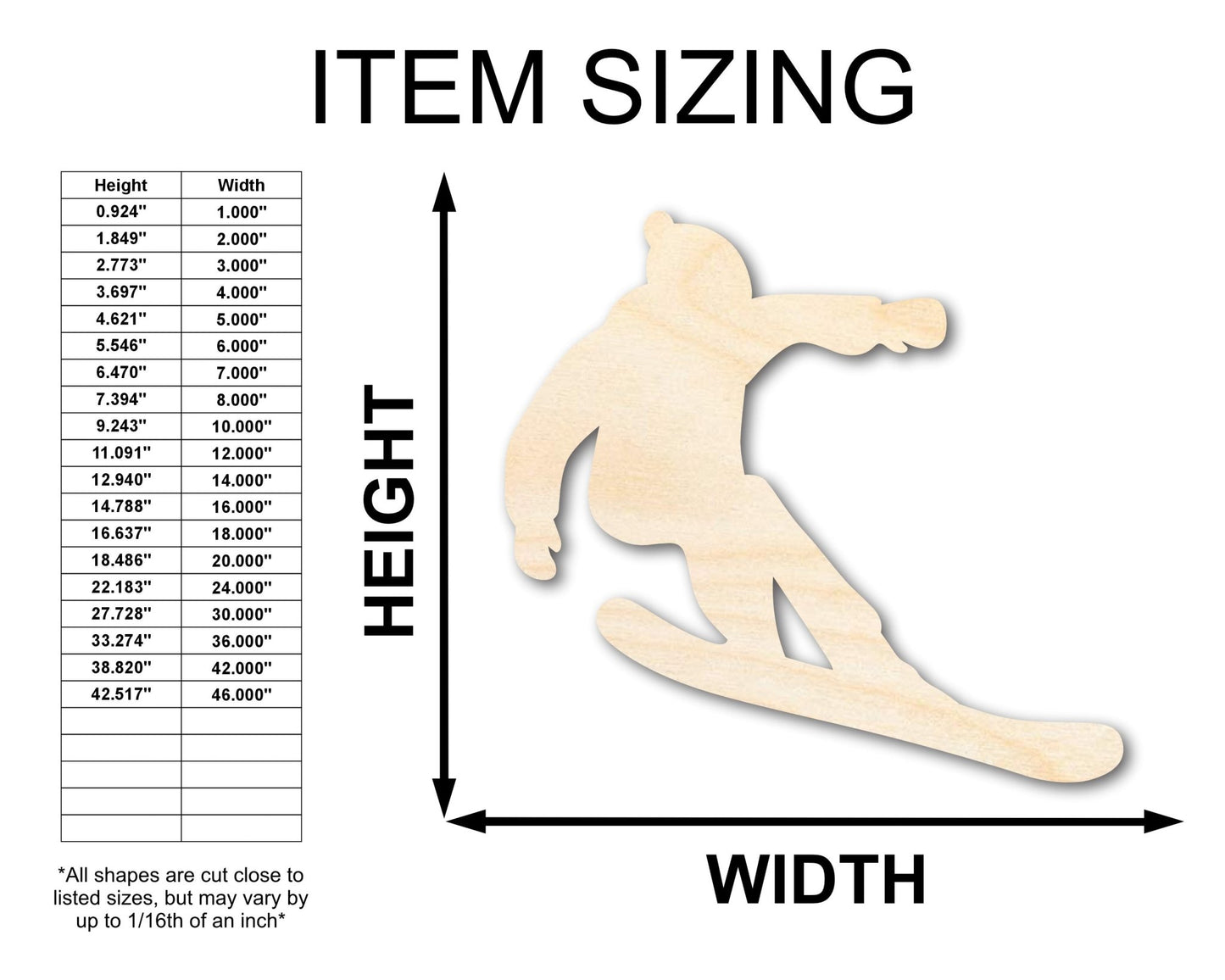Unfinished Wood Snowboarder Silhouette | DIY Winter Sports Craft Cutout | up to 46" DIY - NameSigns.com