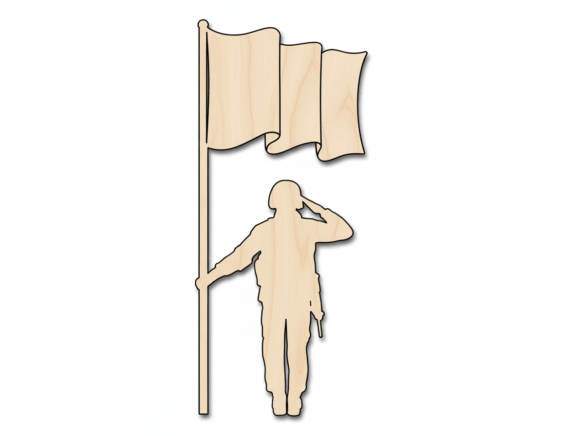 Unfinished Wood Soldier With Flag Shape | DIY Craft Cutout | up to 46" DIY - NameSigns.com
