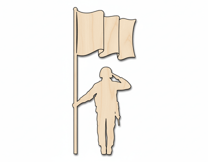 Unfinished Wood Soldier With Flag Shape | DIY Craft Cutout | up to 46" DIY - NameSigns.com