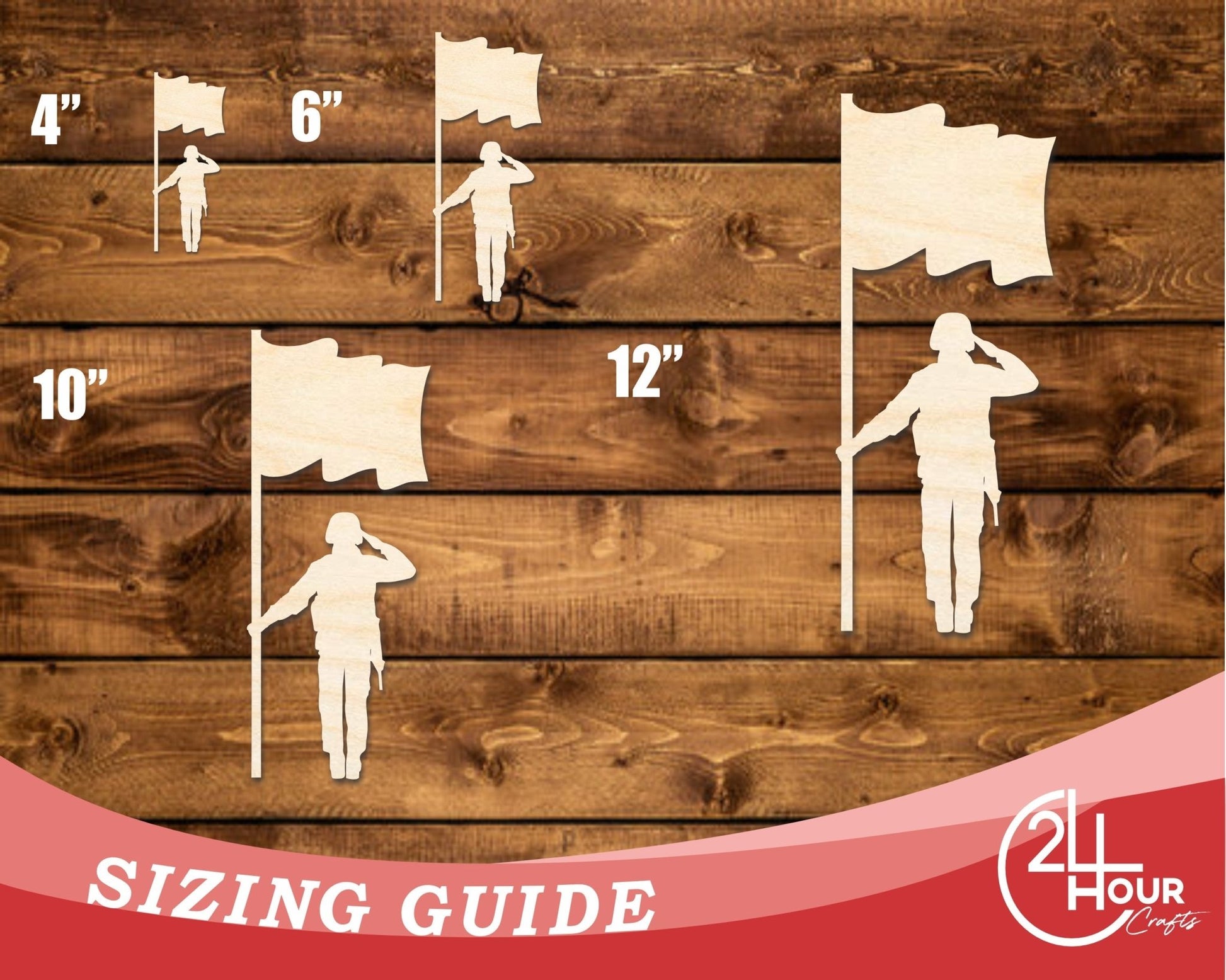 Unfinished Wood Soldier With Flag Shape | DIY Craft Cutout | up to 46" DIY - NameSigns.com