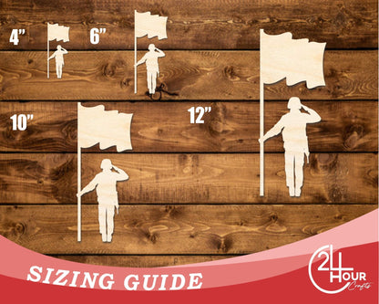 Unfinished Wood Soldier With Flag Shape | DIY Craft Cutout | up to 46" DIY - NameSigns.com