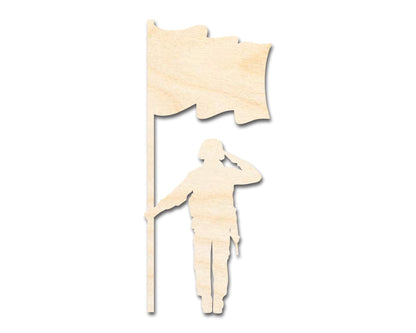 Unfinished Wood Soldier With Flag Shape | DIY Craft Cutout | up to 46" DIY - NameSigns.com