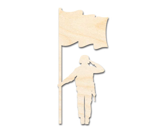 Unfinished Wood Soldier With Flag Shape | DIY Craft Cutout | up to 46" DIY - NameSigns.com
