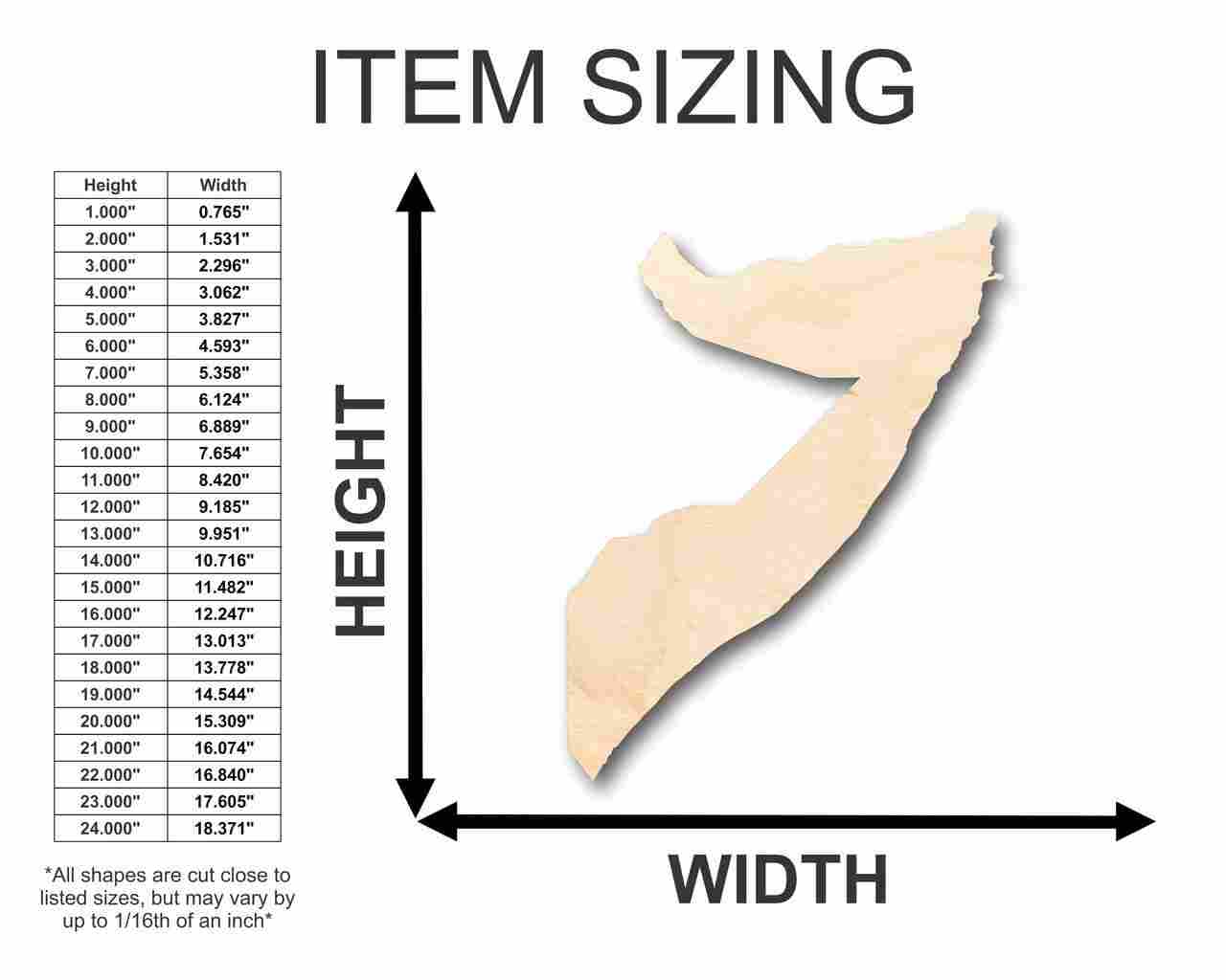 Unfinished Wood Somalia Shape - Africa - Country - Craft - up to 46" DIY - NameSigns.com