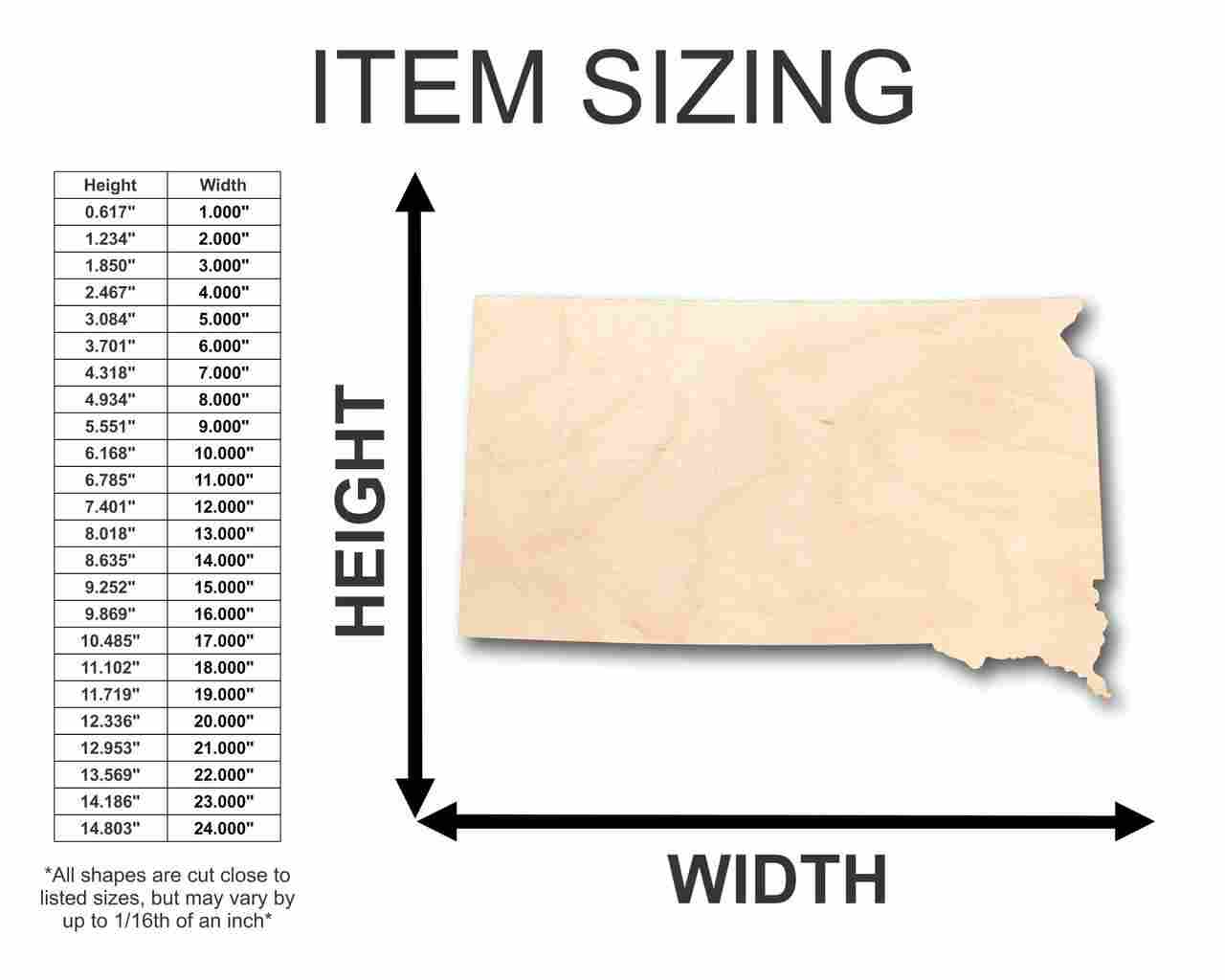 Unfinished Wood South Dakota Shape - State - Craft - up to 46" DIY - NameSigns.com