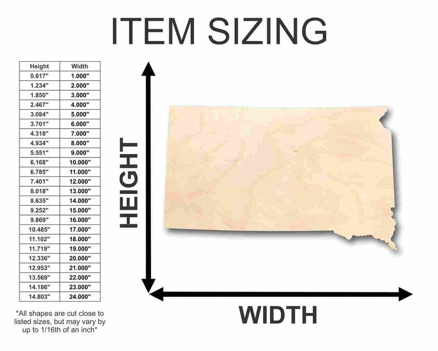 Unfinished Wood South Dakota Shape - State - Craft - up to 46" DIY - NameSigns.com