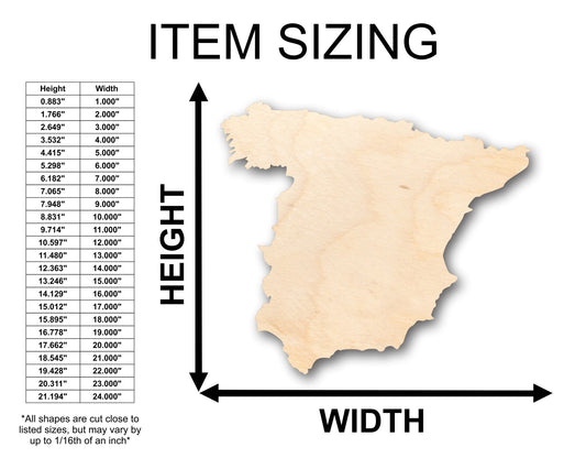 Unfinished Wood Spain Country Shape - Craft - up to 46" DIY - NameSigns.com