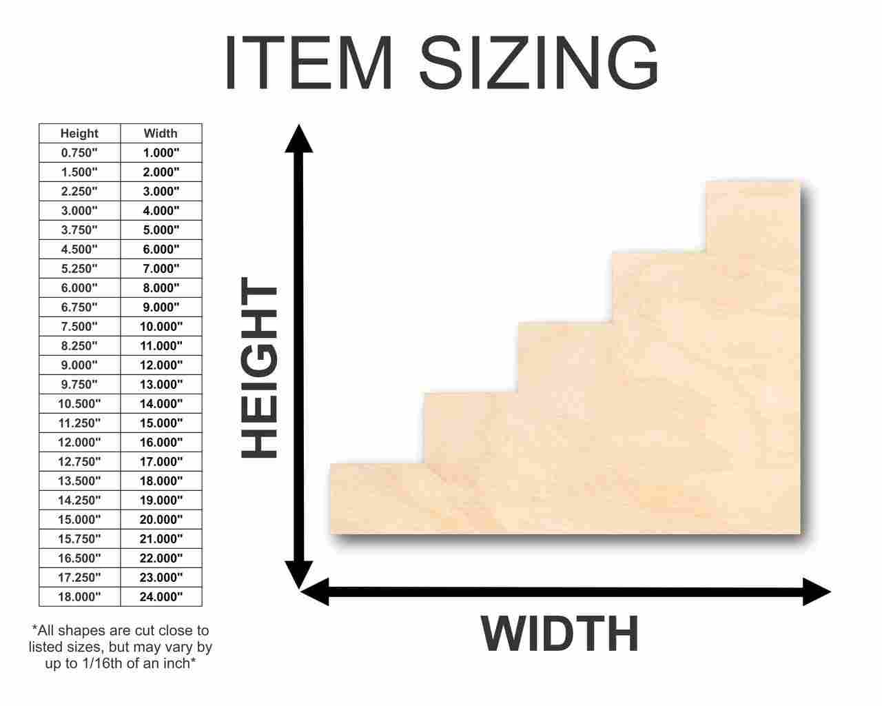 Unfinished Wood Stairs Steps Shape - Craft - up to 46" DIY - NameSigns.com