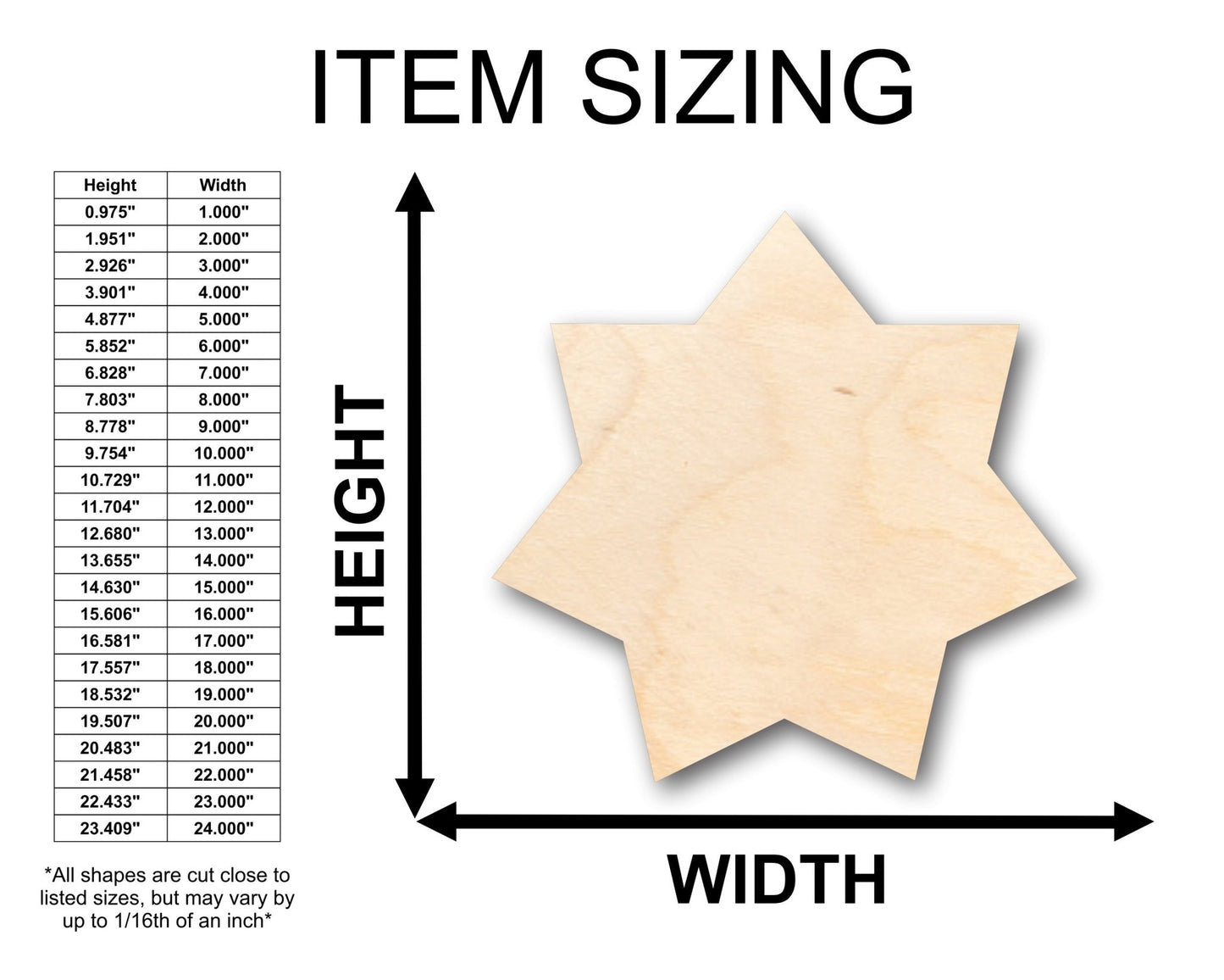 Unfinished Wood Star 7 Point Flower Shape - Craft - up to 46" DIY - NameSigns.com