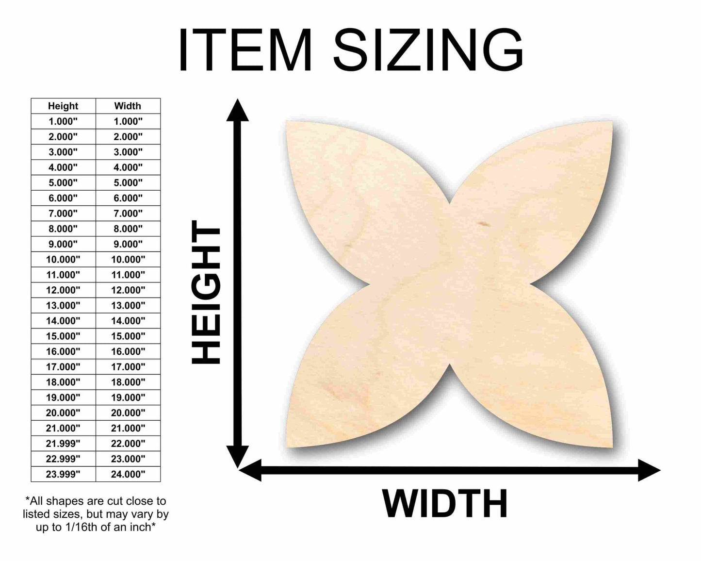Unfinished Wood Star Flower Petals Silhouette - Craft - up to 46" DIY - NameSigns.com