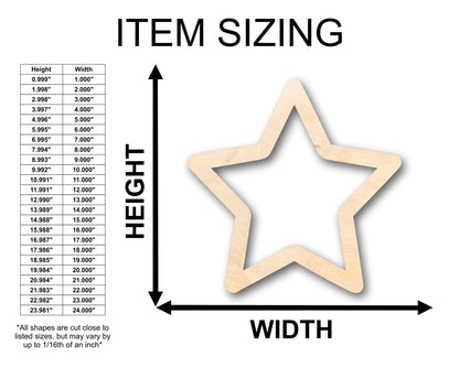 Unfinished Wood Star Outline Shape - Craft - up to 46" DIY - NameSigns.com