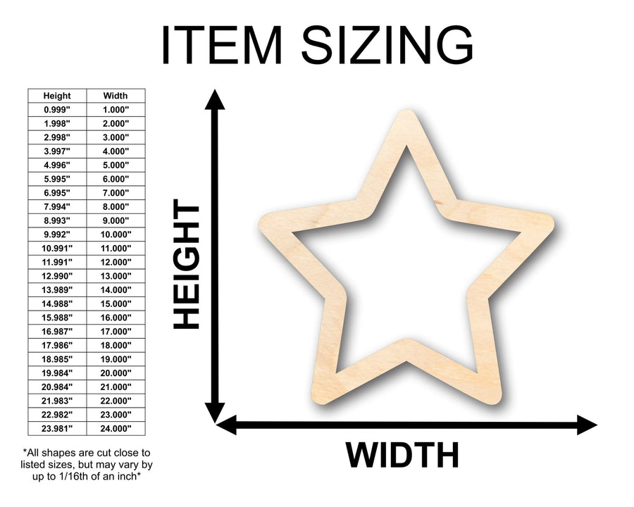 Unfinished Wood Star Outline Shape - Craft - up to 46" DIY - NameSigns.com