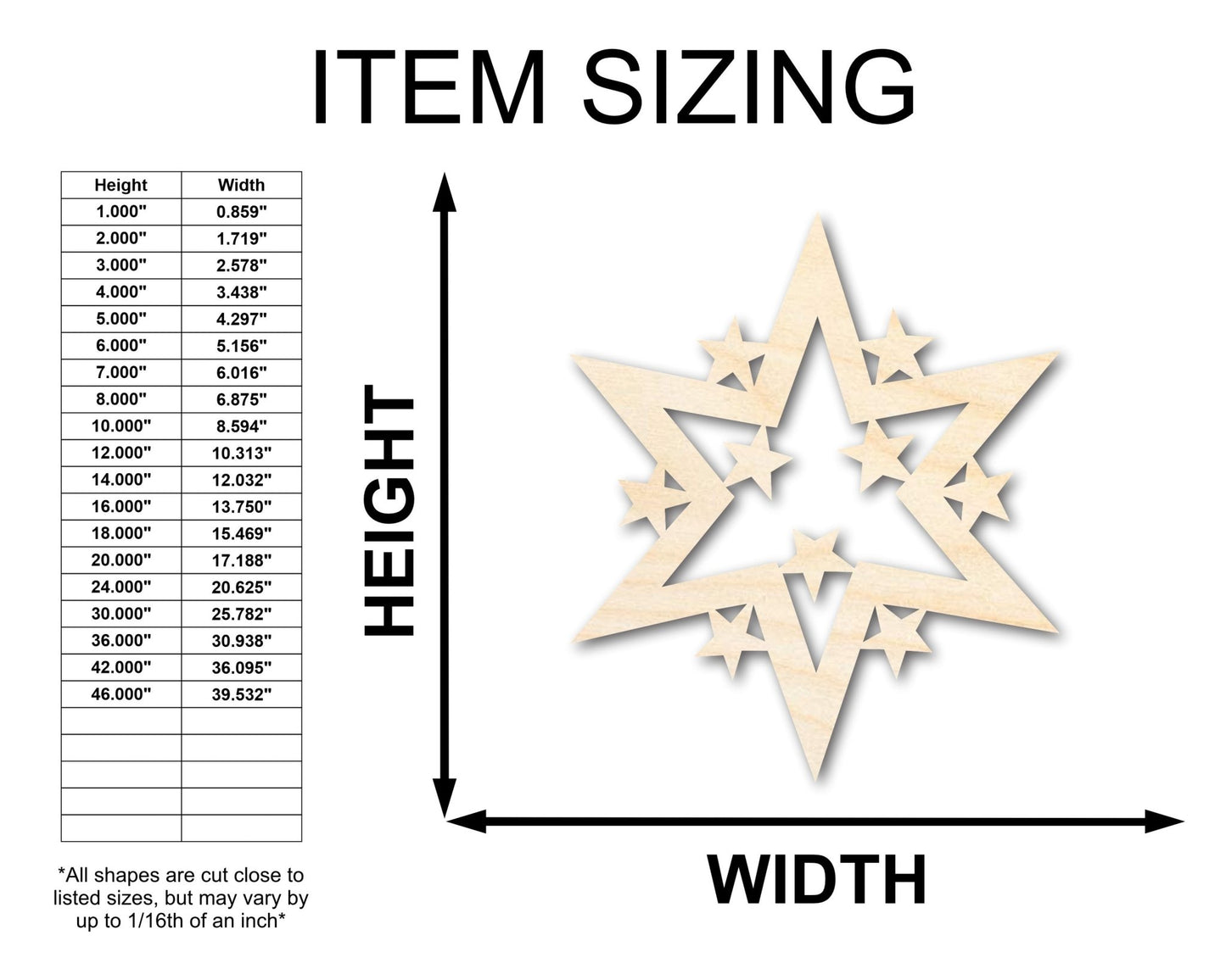 Unfinished Wood Starburst Shape | Craft Cutout | up to 46" DIY - NameSigns.com