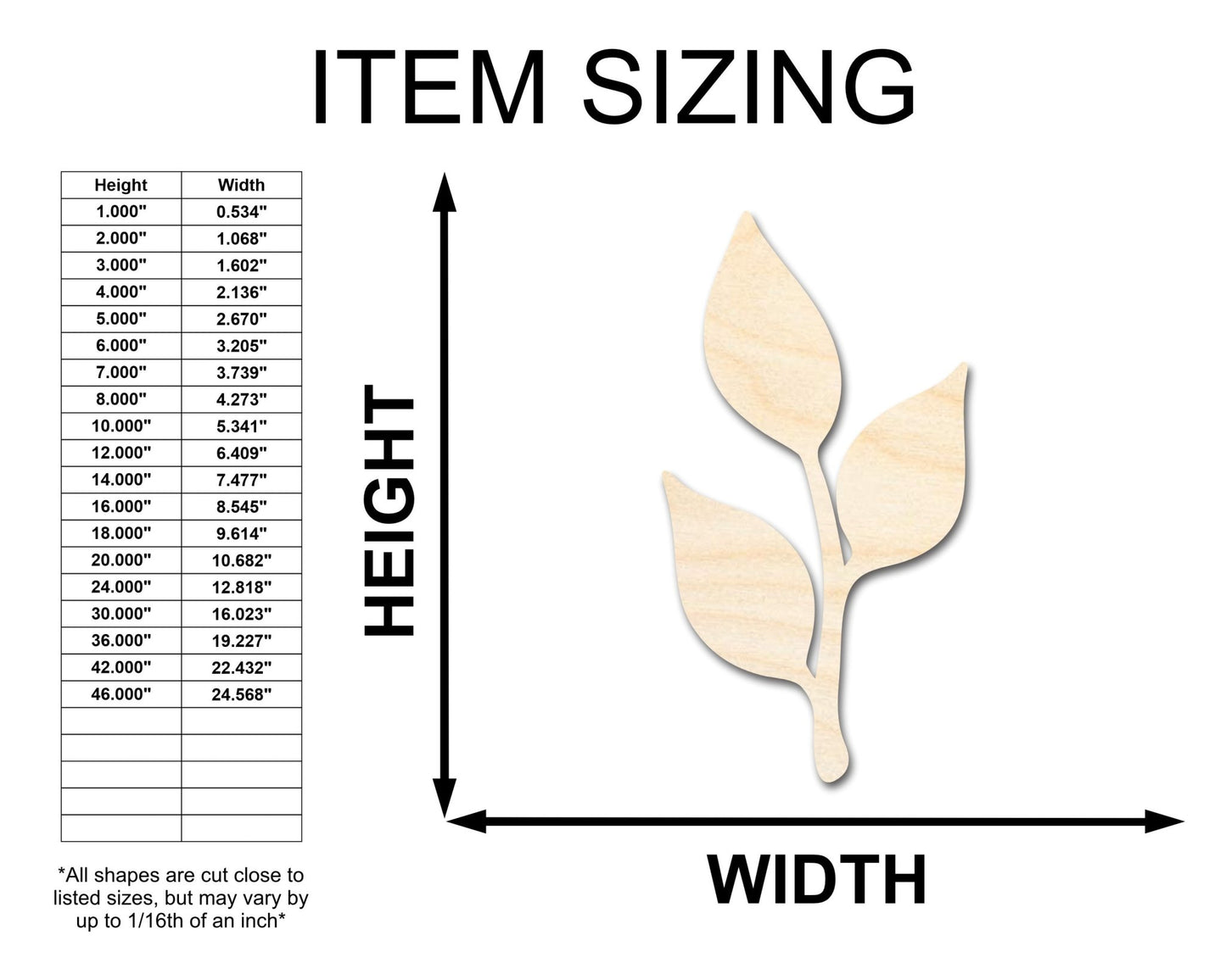 Unfinished Wood Stem and Leaf Shape - Plant Craft - up to 46" DIY - NameSigns.com