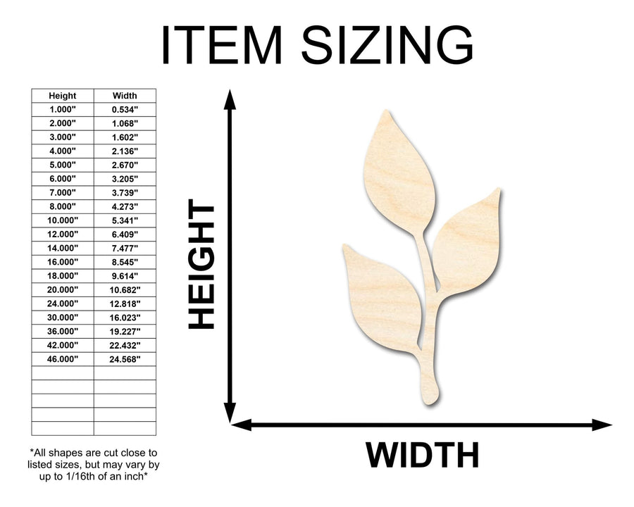 Unfinished Wood Stem and Leaf Shape - Plant Craft - up to 46" DIY - NameSigns.com