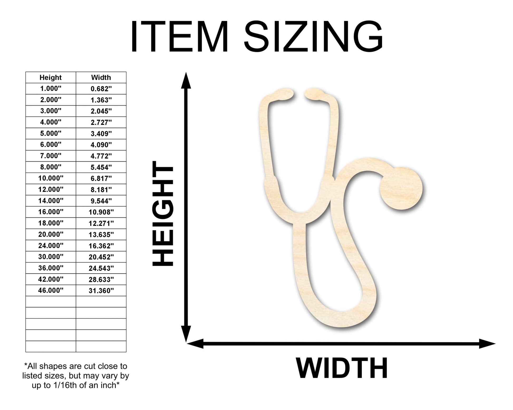 Unfinished Wood Stethoscope Shape | Craft Cutout | up to 46" DIY - NameSigns.com
