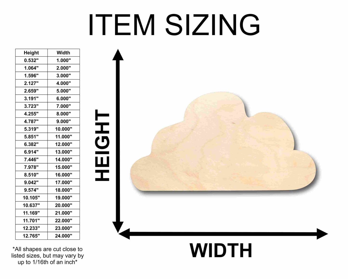 Unfinished Wood Storm Cloud Silhouette - Craft - up to 46" DIY - NameSigns.com