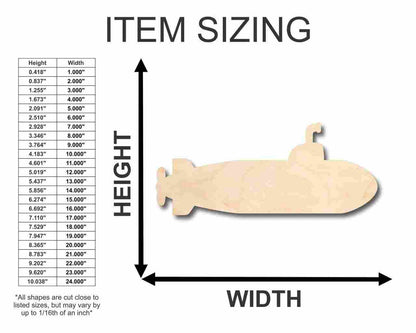 Unfinished Wood Submarine Shape - Ocean - Beach - Nursery - Craft - up to 46" DIY - NameSigns.com