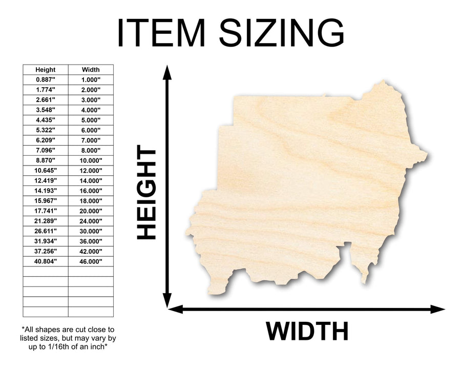 Unfinished Wood Sudan Country Shape - North Africa Craft - up to 46" DIY - NameSigns.com