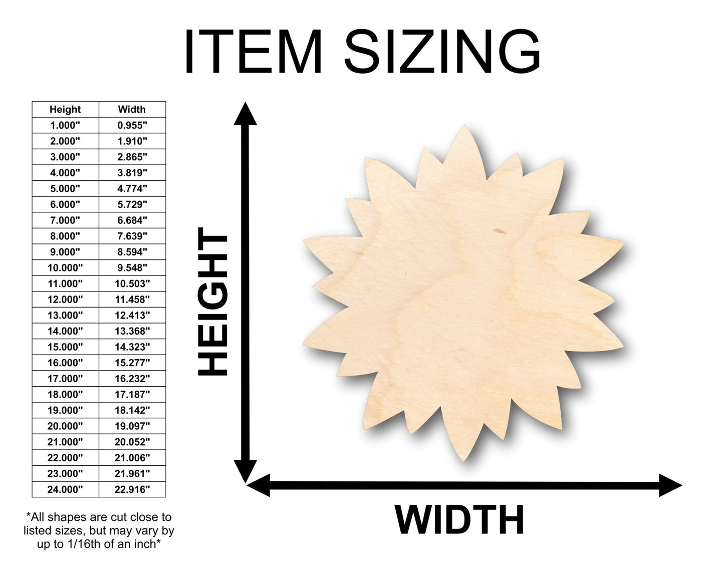 Unfinished Wood Sun Flower Petals Shape - Craft - up to 46" DIY - NameSigns.com
