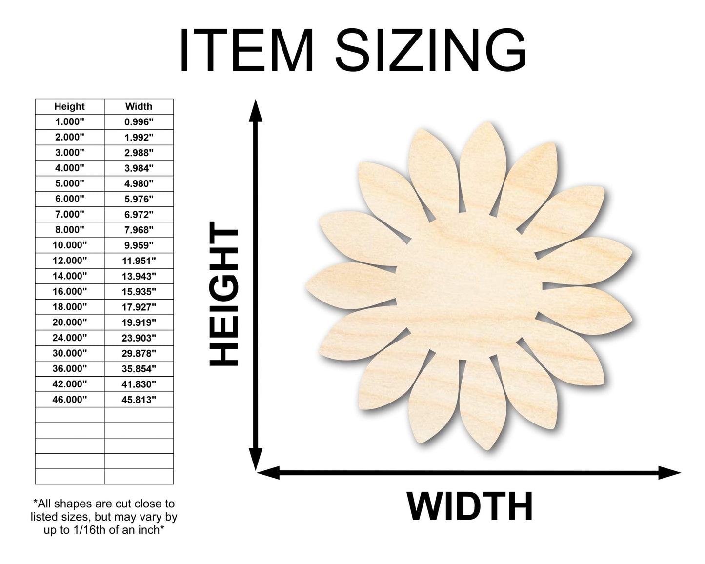 Unfinished Wood Sunflower Shape - Craft - up to 46" - NameSigns.com