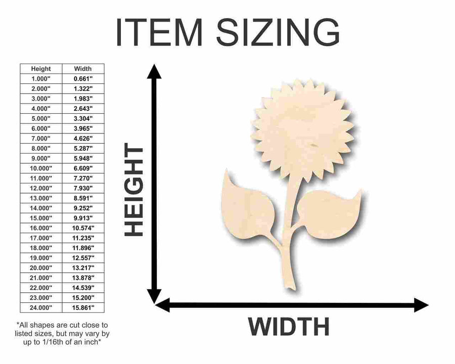 Unfinished Wood Sunflower Shape - Garden - Flower - Craft - up to 46" DIY - NameSigns.com