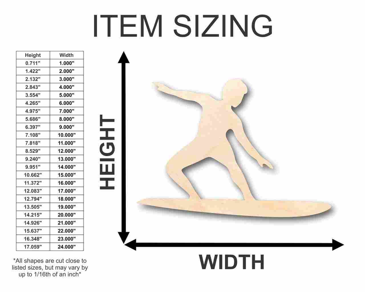 Unfinished Wood Surfer Shape - Surfing - Ocean - Beach - Nursery - Craft - up to 46" DIY - NameSigns.com
