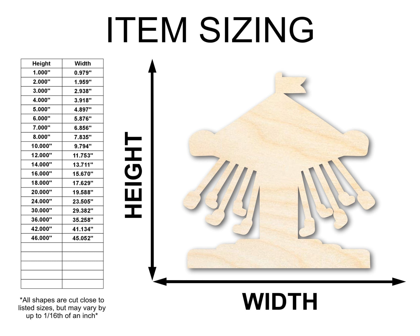 Unfinished Wood Swings Ride Shape | Amusement Park | Craft Cutout | up to 46" DIY - NameSigns.com