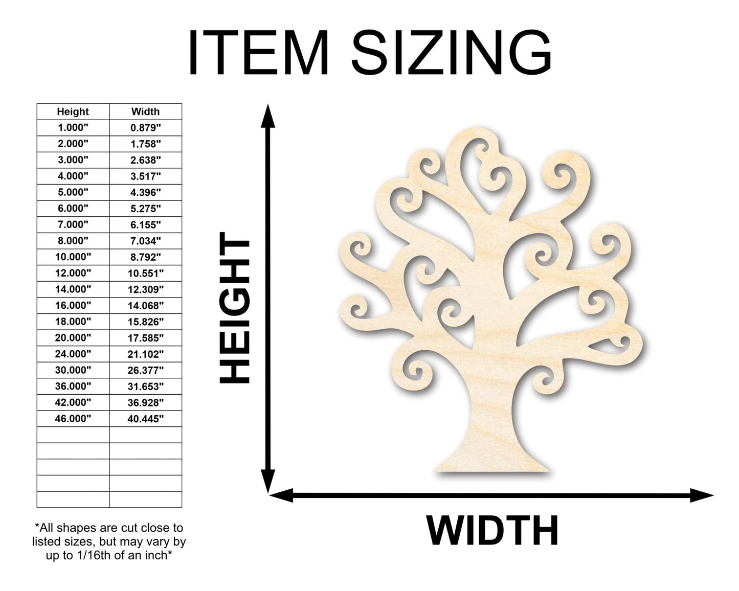 Unfinished Wood Swirly Tree Shape - Craft - up to 46" - NameSigns.com