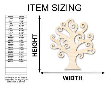 Unfinished Wood Swirly Tree Shape - Craft - up to 46" - NameSigns.com