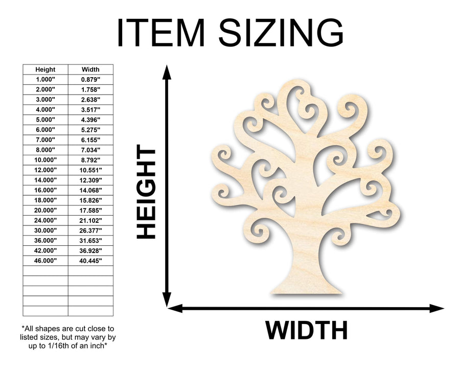Unfinished Wood Swirly Tree Shape - Craft - up to 46" - NameSigns.com
