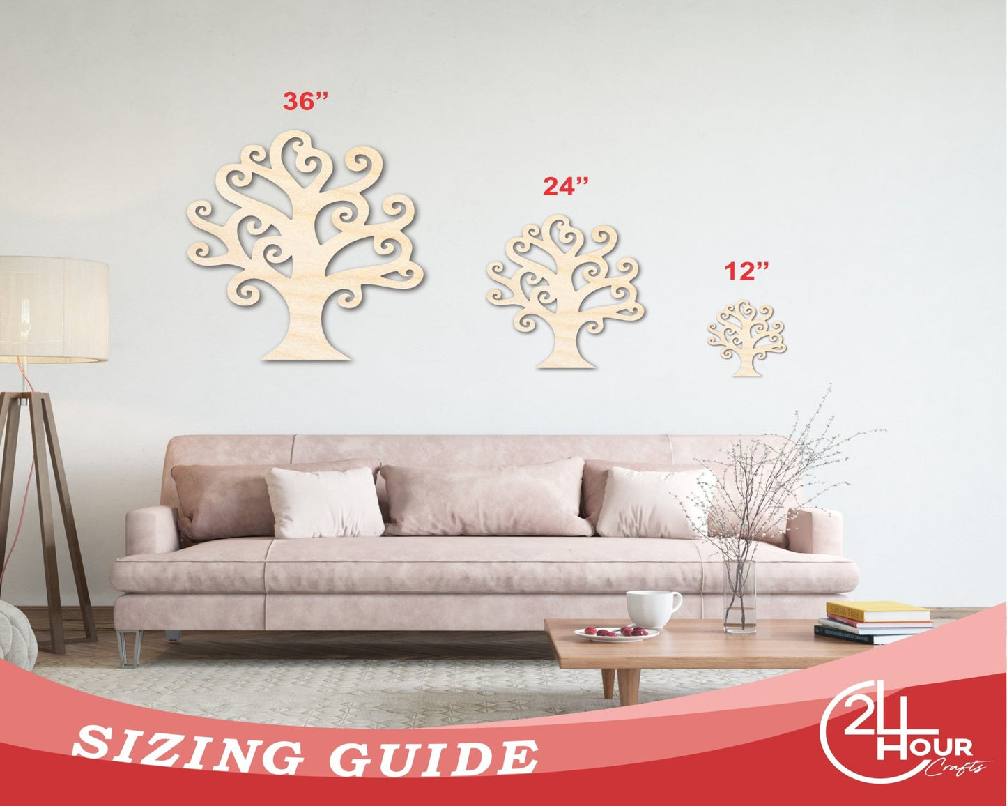 Unfinished Wood Swirly Tree Shape - Craft - up to 46" - NameSigns.com