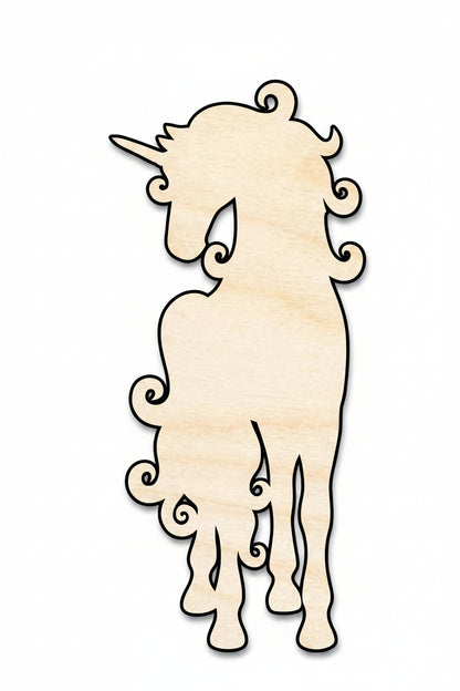 Unfinished Wood Swirly Unicorn Silhouette | DIY Mythical Craft Cutout | up to 46" DIY - NameSigns.com